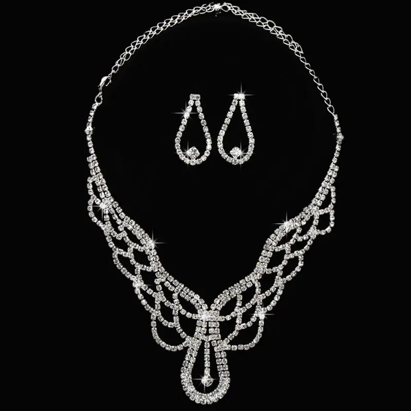

Jewelry Sets Wedding Rhinestone Crystal Bib Statement Necklace Earrings Set for Brides Party Prom