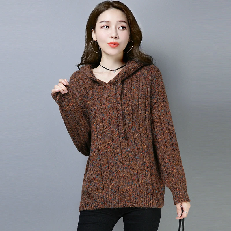 Women Oversized Knitted Sweater Jumper Hooded Female Cropped Top 2018 Winter Harajuku Solid Loose Thick Warm Pullover Sweater