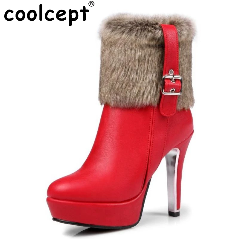 

Women Brand Platform Round Toe Ankle Boots Sexy Woman High Heel Shoes Ladies Fashion Zipper Winter Botas Mujer Size 30-48