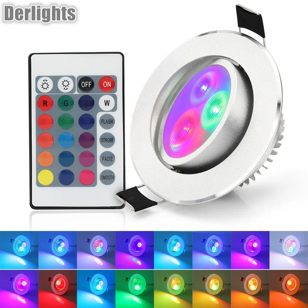 

4pcs/Lot LED Ceiling Light RGB Red Blue Green White Warm Recessed Ceiling Lamp 85-265V LED Spot Lighting With Romote Controller