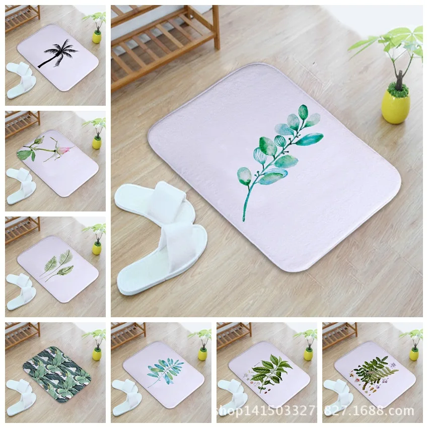 2019 Pastoral Leaves Kitchen Mat Anti Slip Bathroom Carpet Absorb Water
