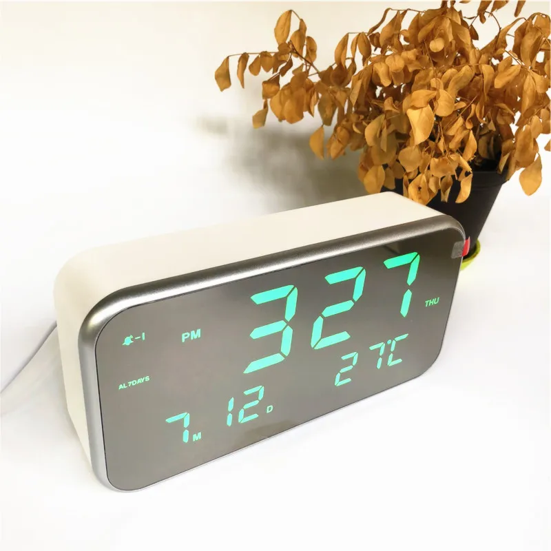 Большие цифры светодиодный Будильник музыкальные часы Температура Дата светодиодный цифровой Настольный номер часы зеркальная поверхность xyzTime-8801-white-green-Clock