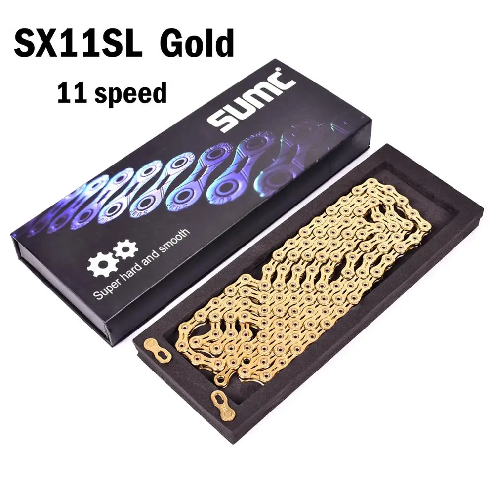 SUMC bicycle shift chain mountain road folding bike chain 9 10S 11 12speed hollow gold chain with missinglink 116L 126L 248g