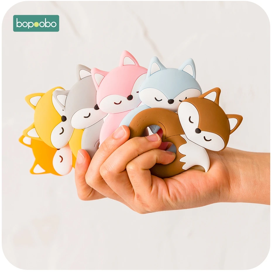 Bopoobo 젖꼭지 장난감에 대 한 5pc 실리콘 폭스 펜 던 트 음식 학년 실리콘 작은 막대 Teethers 아이 선물에 대 한 치아 장난감에 대 한