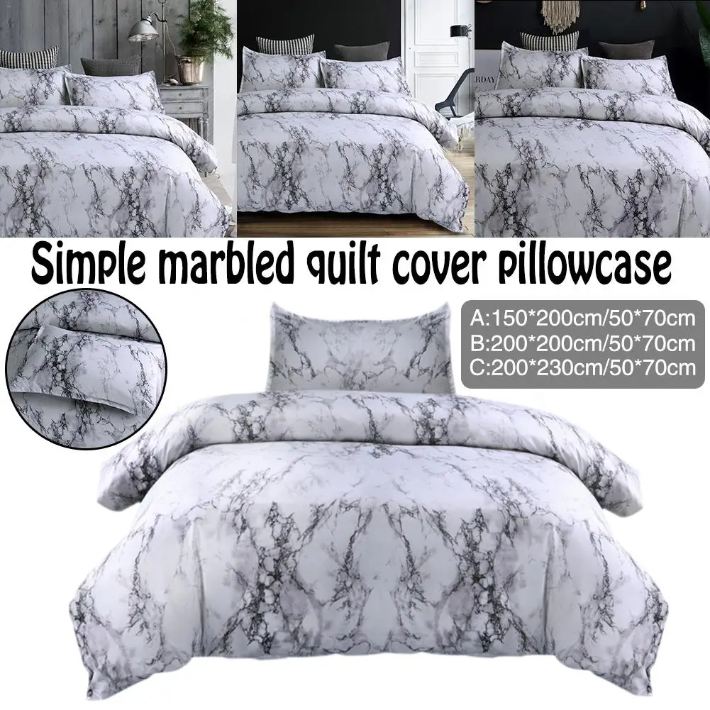 

3PCS/Set Bed Cover Simple Marbled Printing Quilt Cover Pillowcase Decor Skin-friendly Polyester Fabric Bedding High End Bedcloth