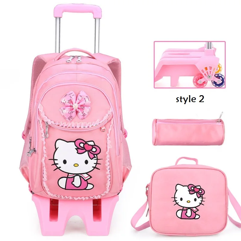 Купить 1 получить 3 hello kitty детей школьные сумки набор Дети Чемодан с колесиками