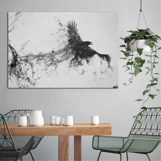 Affiche imprimée japonaise corbeau oiseau corbeau, illustration cadeau,  décoration murale, décoration de salon