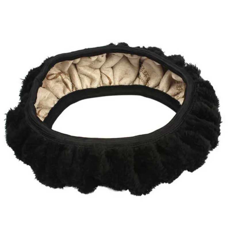 

New Winter Black Charm Warm Long Wool Plush Car Steering Wheel Covers woolen Car UniversalInterior Accessory
