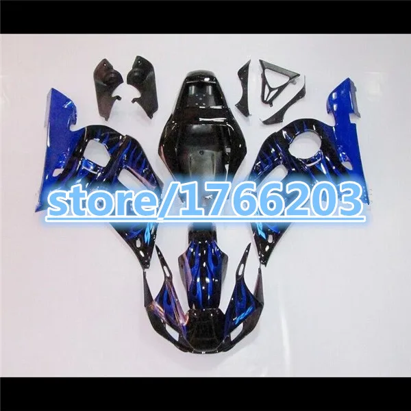 

fairings for YZF-R6 98-02 YZF R6 98 99 00 01 02 YZF 600 R6 1998 1999 2000 2001 2002 Blue flame black fairing kits Ning