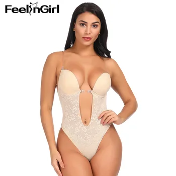 

FeelinGirl Woman Slimming Underwear Waist Trainer bodysuit Backless Shapewear Deep Plunge Thong Invisible Bra Body Shaping Dress