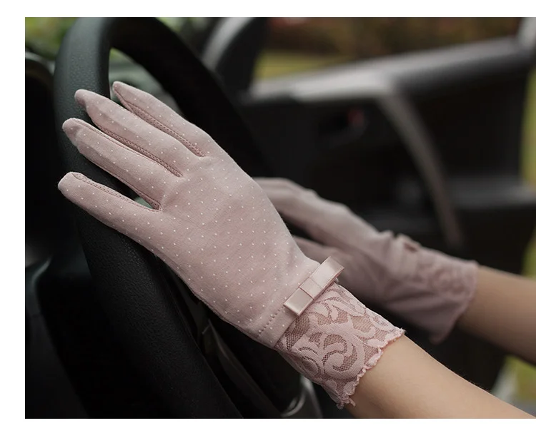 Женские летние кружевные перчатки для девочек с бантом и солнцезащитным экраном, женские летние кружевные перчатки Guantes с сенсорным экраном Luva Feminina, перчатки для девочек, B-8364