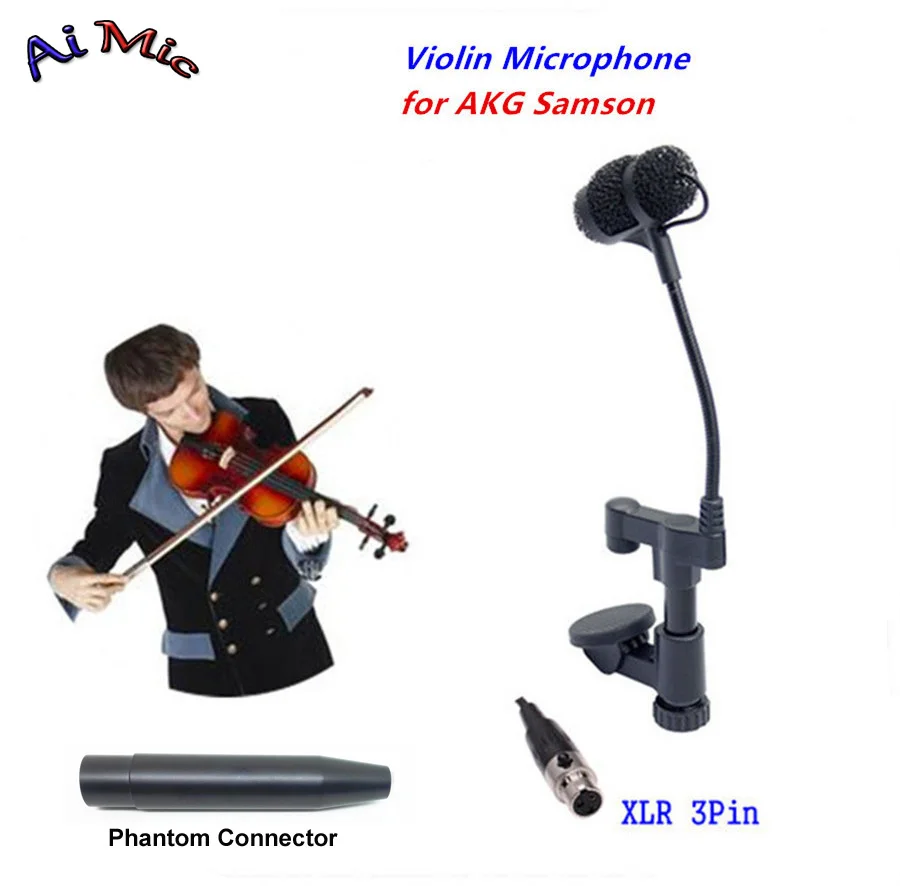 

Top Gooseneck Instrument Microphone Music Violin Microfone Transmitter with Mini XLR 3pin for AKG Samson Wireless System Mic