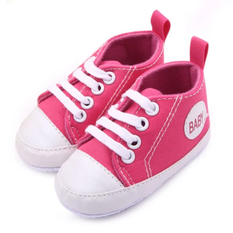 Обувь для малышей; парусиновые на мягкой подошве для маленьких мальчиков и девочек; кроссовки для первых шагов - Цвет: rose red