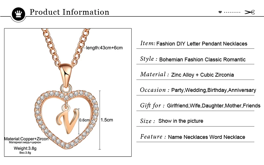 17KM A To Z 26 ожерелья и подвески с буквенным именем для женщин и девушек модные длинные цепочки ожерелья с сердцем кубический цирконий DIY ювелирные изделия подарок