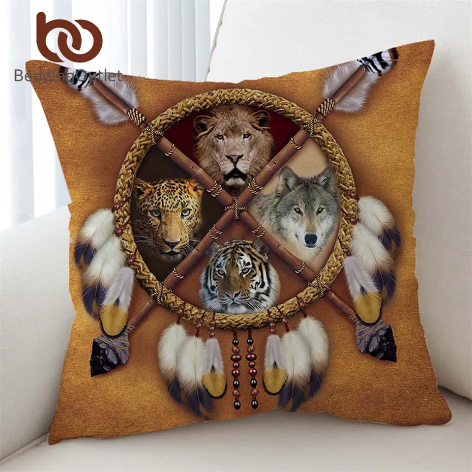 BeddingOutlet Dreamcatcher Cushion Cover Wolf 3D Wild Animal Pillow Case Lion Tiger Leopard Pillow Covers Funda Cojin 45x45cm