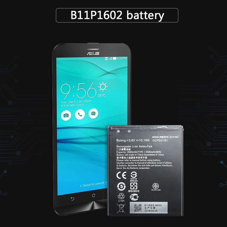

KiKiss Lithium Polymer Battery B11P1602 For ASUS Zenfone Go 5" ZB500KL X00AD X00ADC X00ADA 2660mAh