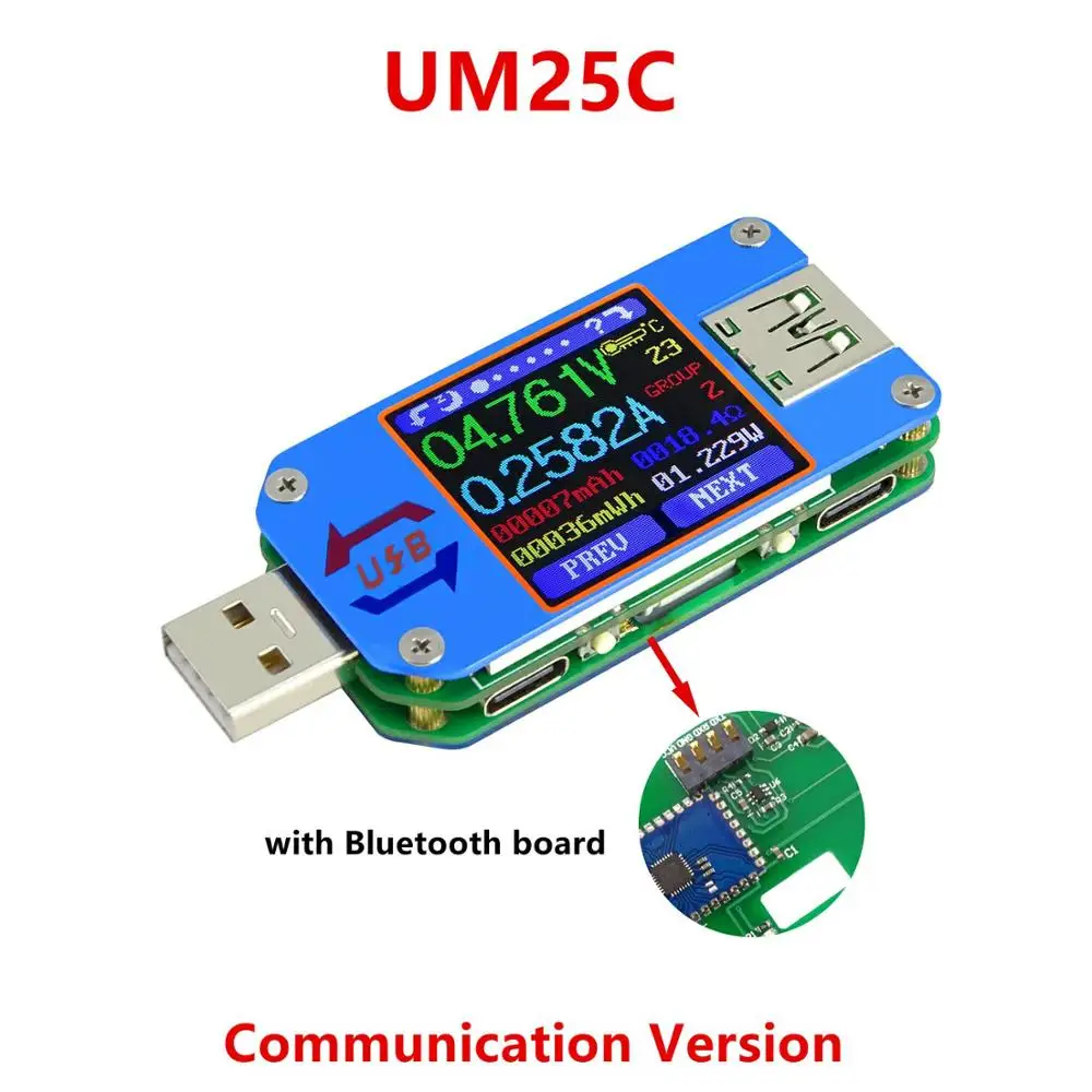 [Склад в России] RD UM25 UM25C Для APP USB 2,0 Тип-C ЖК-дисплей Вольтметр Амперметр Напряжение измеритель тока, для батареи с зарядкой от usb Тестер - Цвет: UM25C