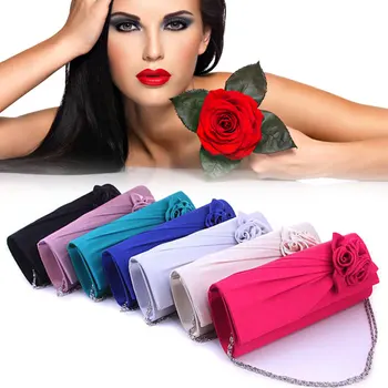 

Fashion Women Ladies Evening Party Clutch Bag Purse Wallet Satin Prom Wedding Handbag Chain Party Prom Bridal Silk Handbag
