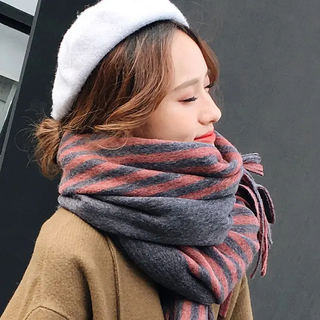 Korea Style Women Fashion Winter Warm Stripe Knitted Scarf Pashmina All