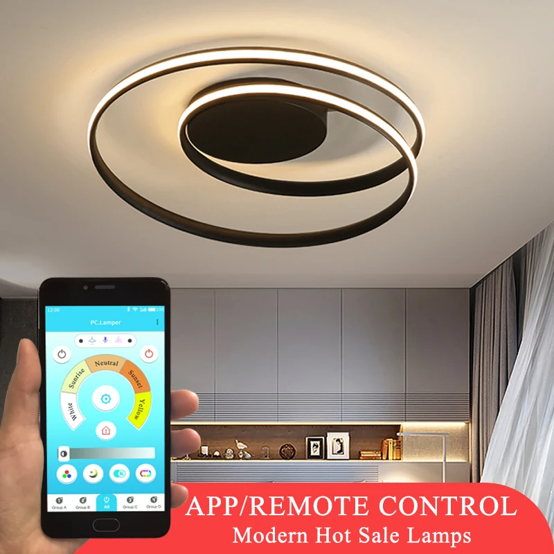 

White&Black Round Frame Modern LED Chandeliers For Living Room Bedroom Dining Room Home LED Chandeliers Input AC110V 220V