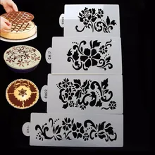 4 шт. полупрозрачный пластмассовый трафарет для торта с цветами и листьями дизайн для украшения торта капучино кофе украшения мусс CakeTools