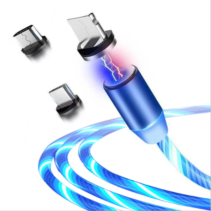 

Flowing Light Magnetic USB Charging Cable Micro usb Cable & USB Type C Cable LED Glow Magnet Charger For iPhone X 8 7 Phone Cord