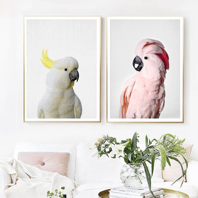 Картина с розовыми птицами Cockatoo на холсте настенные картины животными попугаями