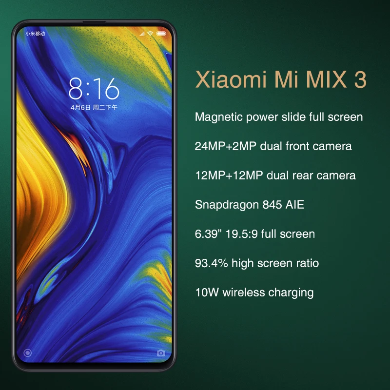  Global Version Xiaomi Mi Mix 3 5G 6GB 64GB Snapdragon 845 19.5:9 6.39