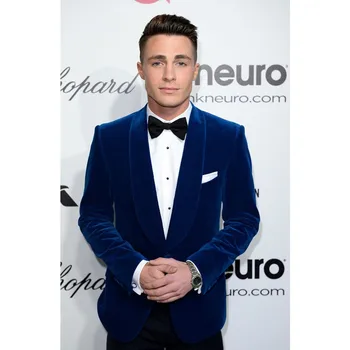 

2020 Bespoke Men Suit Set Dark Blue Costume Homme For Wedding Prom (Jacket+Pants) Mens Suits Groom Best Man Velvet Blazers Style
