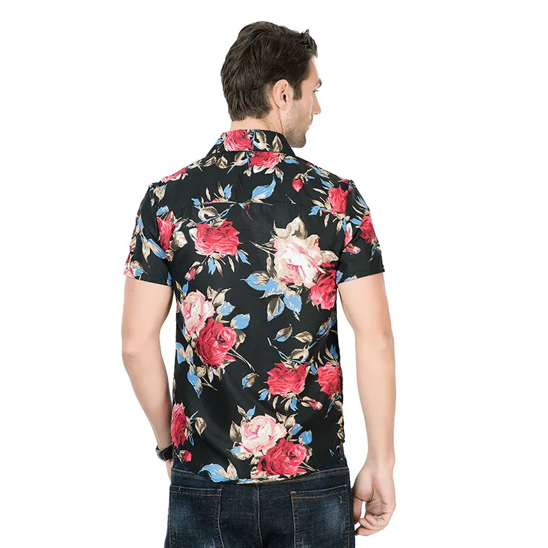 HuLooXuJi мужская летняя рубашка Slim Fit с коротким рукавом Цветочная рубашка плюс размер мужские повседневные цветочные рубашки пляжные Блузки