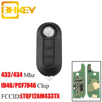 

BHKEY 433Mhz keyless Entry Remote Flip key Fob For Fiat Doblo Fiorino Grande Punto Evo Qubo For Fiat LTQF12AM433TX PCF7946 Chip