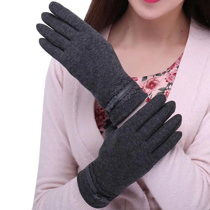 

Luxury Screen Gloves Women Winter Fur Mittens Ladies Sports Outdoor Black Gloves Womens Guantes Hand Warmer Glove #JO