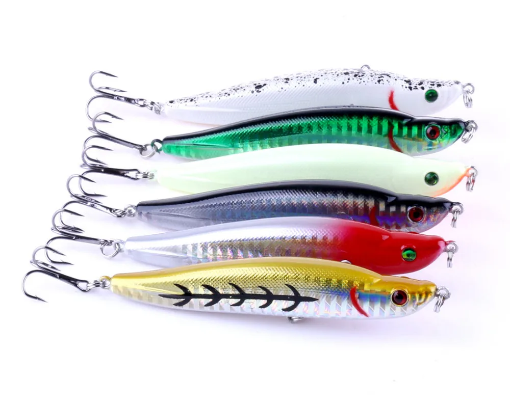 

HENGJIA New 6PCS 9.5cm 16g Hard Pencil Fishing Lure Lifelike 3D Eyes Sinking Plastic Baits Crankbait 6 Colors Available
