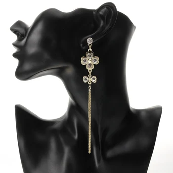 

BeUrSelf Flower Rhinestone Earring long Dangle Tassel Earring Stainless Steel Needle Crystal Women Ear Jewelry