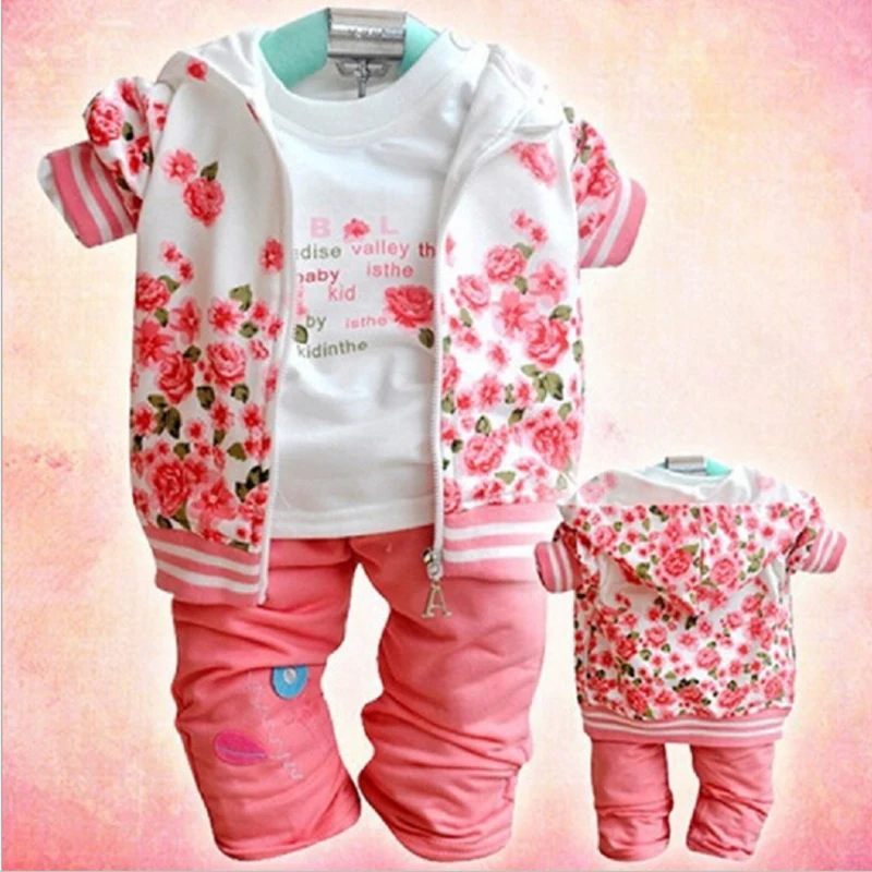 

Children Clothing 2018 Autumn Winter Girls Clothes Floral Coat+Pants 2pcs Kids Clothes Girls Sports Suit For Girls Clothing Sets