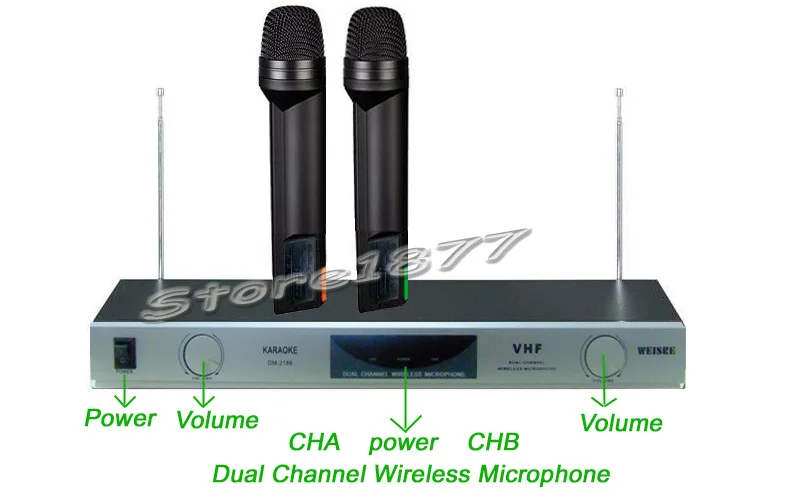 2x беспроводной микрофон Микрофон двухканальный "УКВ" диджей караоке профессиональная система