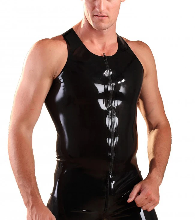 

Black Latex Zip Vest For Men Latex Rubber Shirt Latex I-Shaped Costumes