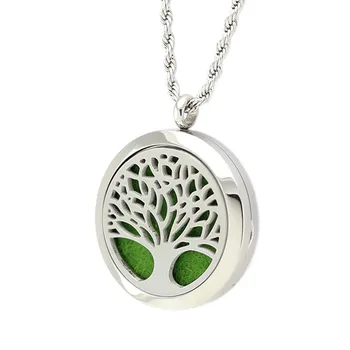

5PCS tree Pattern Hollow Stainless Steel Essential Oil Aromatherapy Locket Perfume Diffuser Locket Necklace