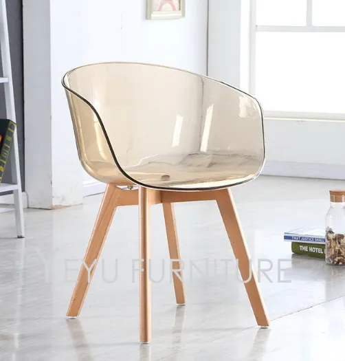 Popular Wood Arm Chairs-Buy Cheap Wood Arm Chairs Lots From China Minimalist Modern Design Transparent Plastic and Solid Wooden Leg Dining Arm Chair Modern Home living room - Popular Wood Arm Chairs-Buy Cheap Wood Arm Chairs Lots From China