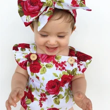 Одежда с цветочным рисунком для новорожденных девочек, комбинезон с рукавами с оборками, комбинезон+ повязка на голову, комплект из 2 предметов, Bebek Giyim, пляжный костюм для детей 0-24 месяцев