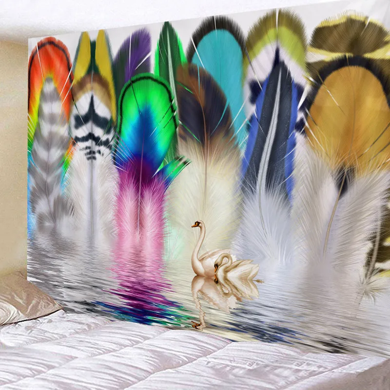 Tapestry Wall Hanging Bedspread Beach Towel Table Cloth Home Deco Beautilf Multi Feather Print Free Shipping Large Plus Size | Дом и сад
