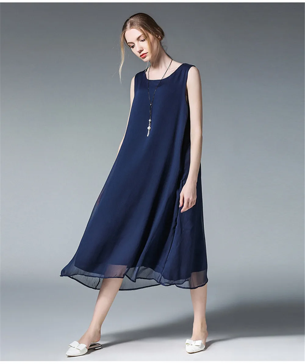 Fashion White Women Long Tank Dress 2017 New Summer Autumn Retro Sleeveless Chiffon Designs Casual Dresses Slim Plus size XXXXL (14)