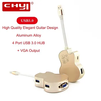 

CHYI USB 3.0 Hub USB-A To 3 Port USB3.0 + VGA Connector Up to 2560*1600 + Micro USB Power Supply Input Guitar Splitter Adapter