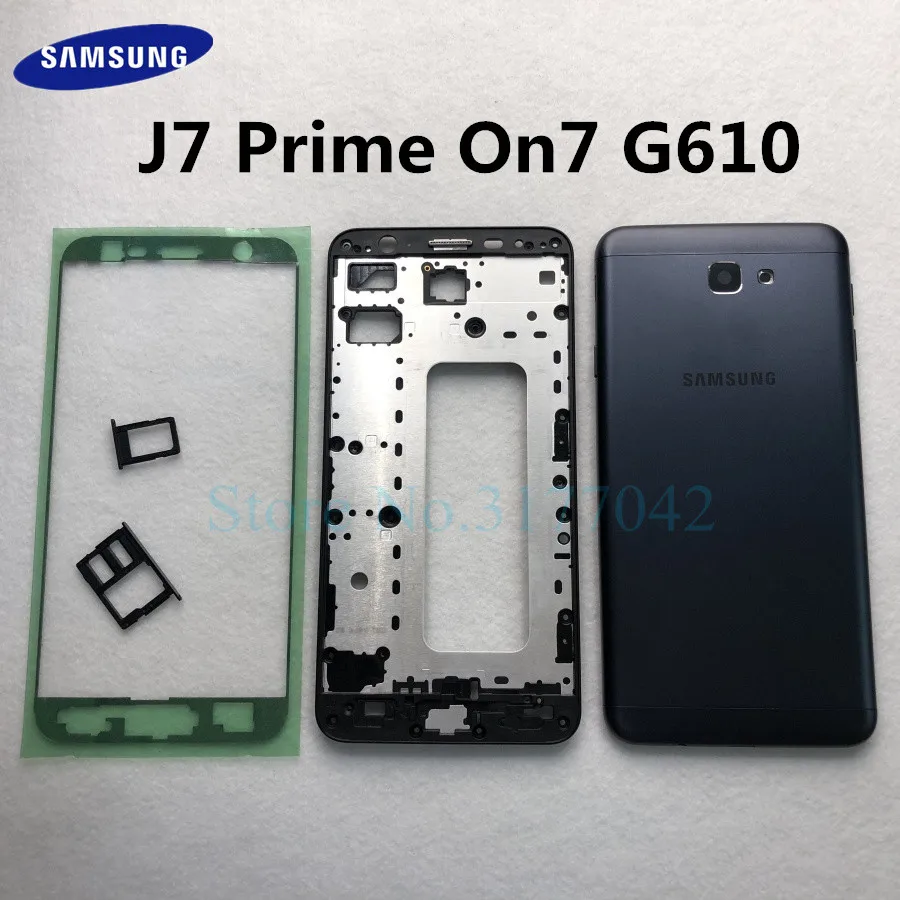 

For Samsung Galaxy J7 Prime On7 2016 G610 G610F Full Housing Front Middle frame Battery Back Cover SIM card tray + Sticker