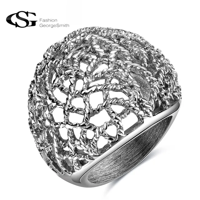 Gs Stainless Steel Rings For Women Men Silver Color Bride Elegant Hollow Wedding Gs Stainless Steel Rings For Women Men Silver Color Bride Elegant Hollow Wedding
