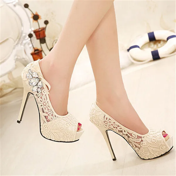 Nice NEW European Great Ladies Sexy Rhinestone Lace Wedding Shoes High