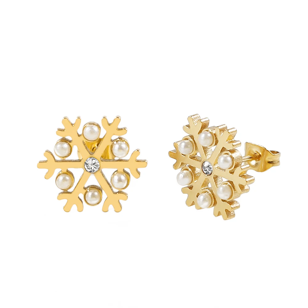 

Fashion Pearl Stud Earrings Simple Retro Gold Snowflake Earrings Are Not Faded Not Allergic Party and Daily Wear for Women Gif