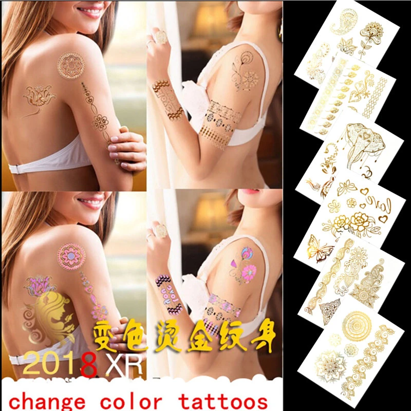 Krasivyy 一時的なタトゥーステッカー太陽変色ジュエリーインドの入れ墨仮装フラッシュタトゥーペースト女の子入れ墨 Temporary Tattoos Aliexpress