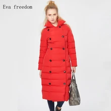 Высокое качество Зима Британский Стиль Для женщин X-длинный тонкий двубортный Толстая парка Женская зимняя обувь парки с гусиным пухом верхняя одежда