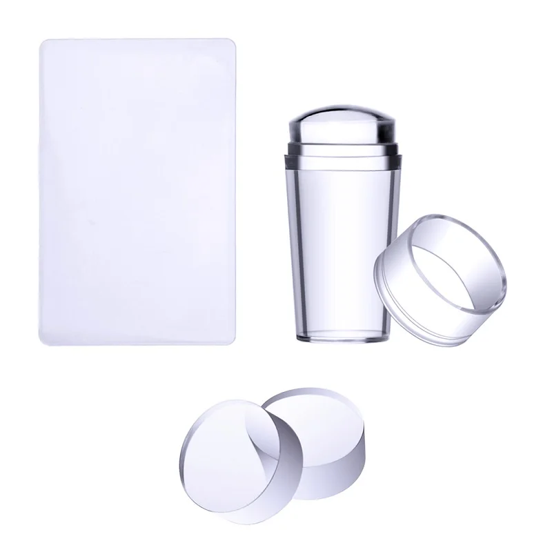 

Nail Art Templates Pure Clear Jelly Silicone nail stamping plate Scraper with Cap Transparent 2.8cm Nail Stamp Nail Art